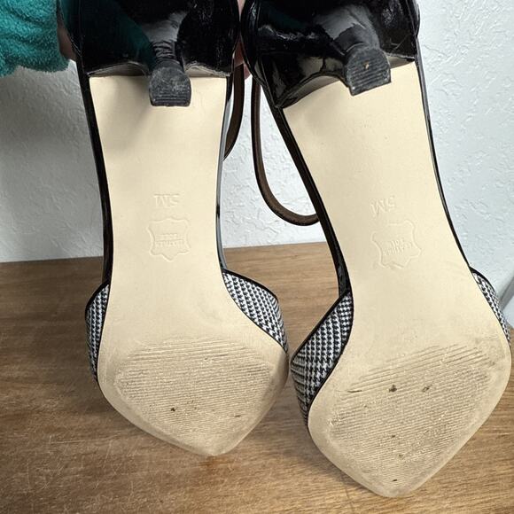 Talbots Black White Houndstooth Plaid Size 5 Heels T Strap Patent Leather EUC - Picture 7 of 9